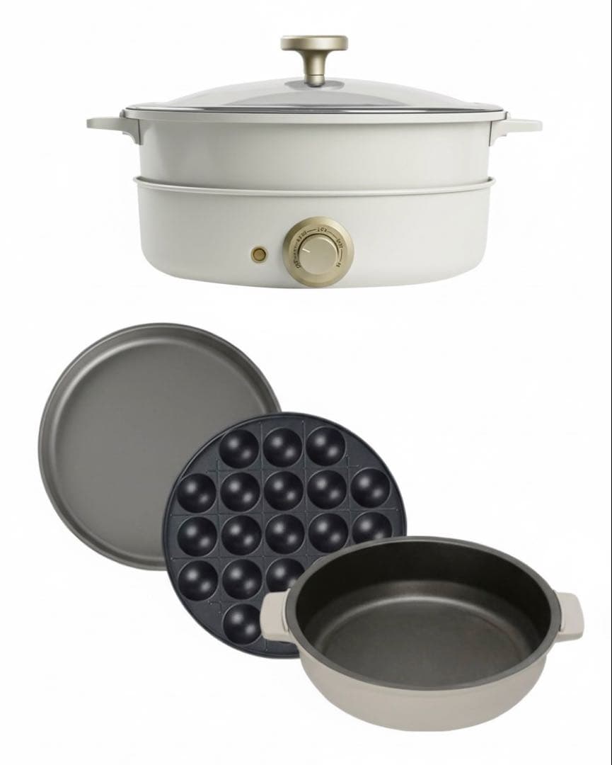 【新品】 SOLEMOOD グリル鍋 ホットプレート 3枚プレート（ホワイト）