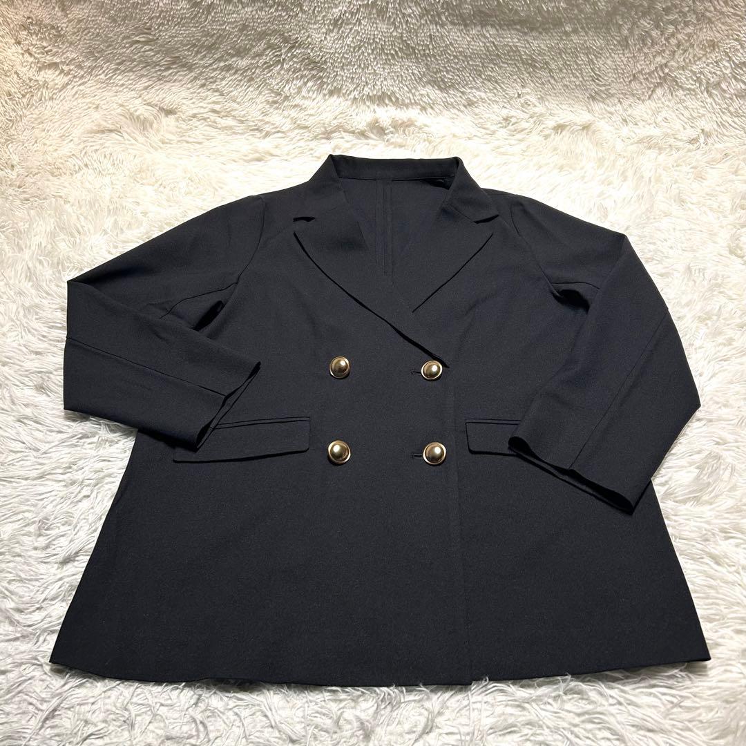 極美品✨】GLOBAL WORK ウツクシルエットダブルジャケット M ネイビー