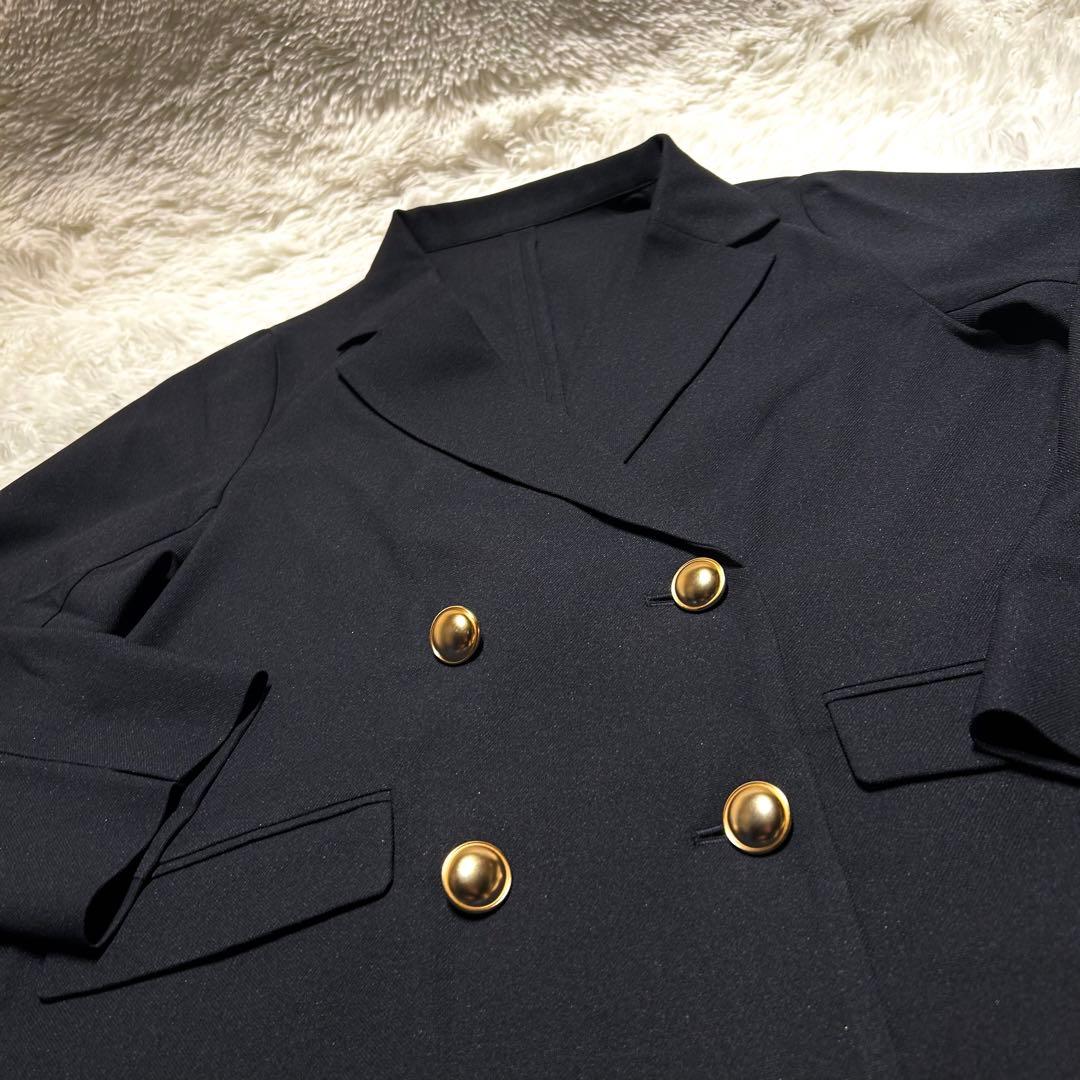 極美品✨】GLOBAL WORK ウツクシルエットダブルジャケット M ネイビー