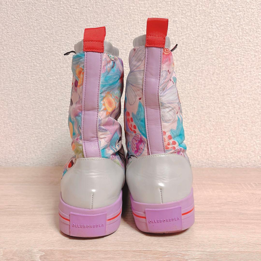 OLLEBOREBLA カラフル プリント ショート レイン ブーツ L 紫