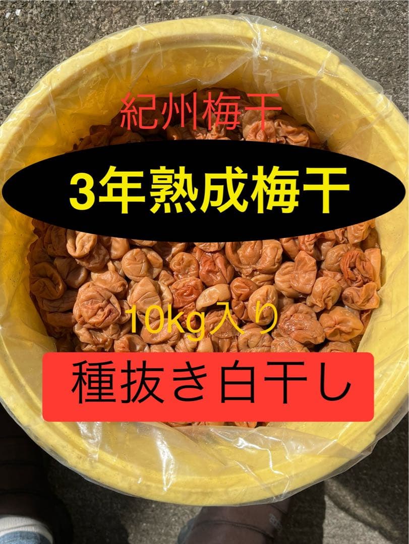 3年蔵出し熟成梅干 種抜き白干し　無選別　無添加　10kg入り