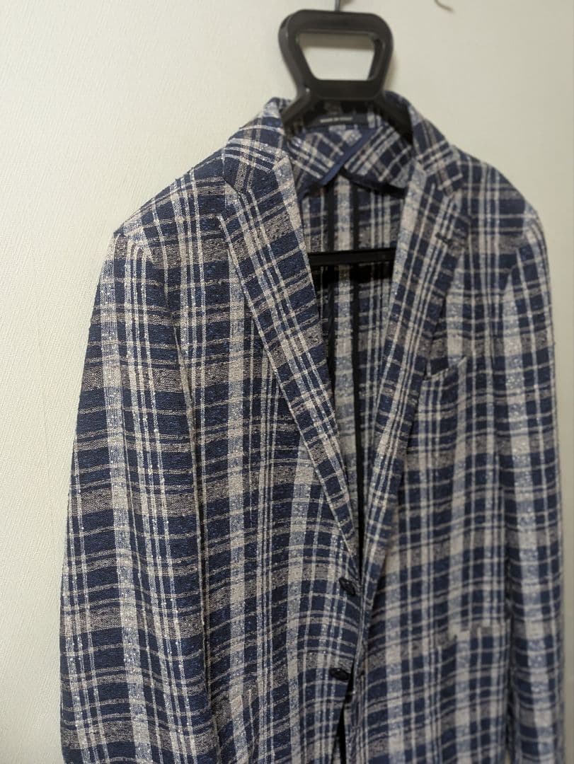 ★タリアトーレ モンテカルロ テーラードジャケット 50 麻 ネイビー チェック