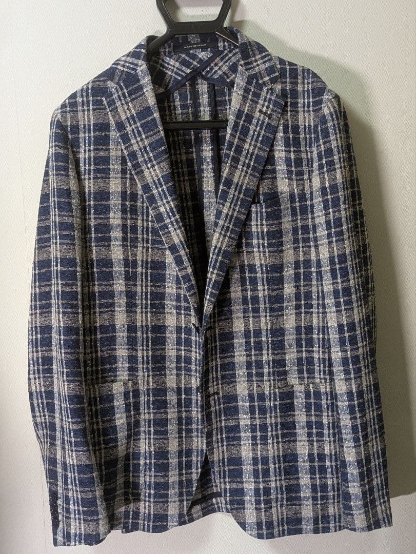 ★タリアトーレ モンテカルロ テーラードジャケット 50 麻 ネイビー チェック