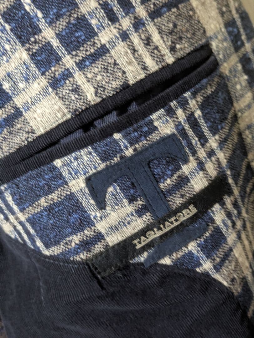 ★タリアトーレ モンテカルロ テーラードジャケット 50 麻 ネイビー チェック