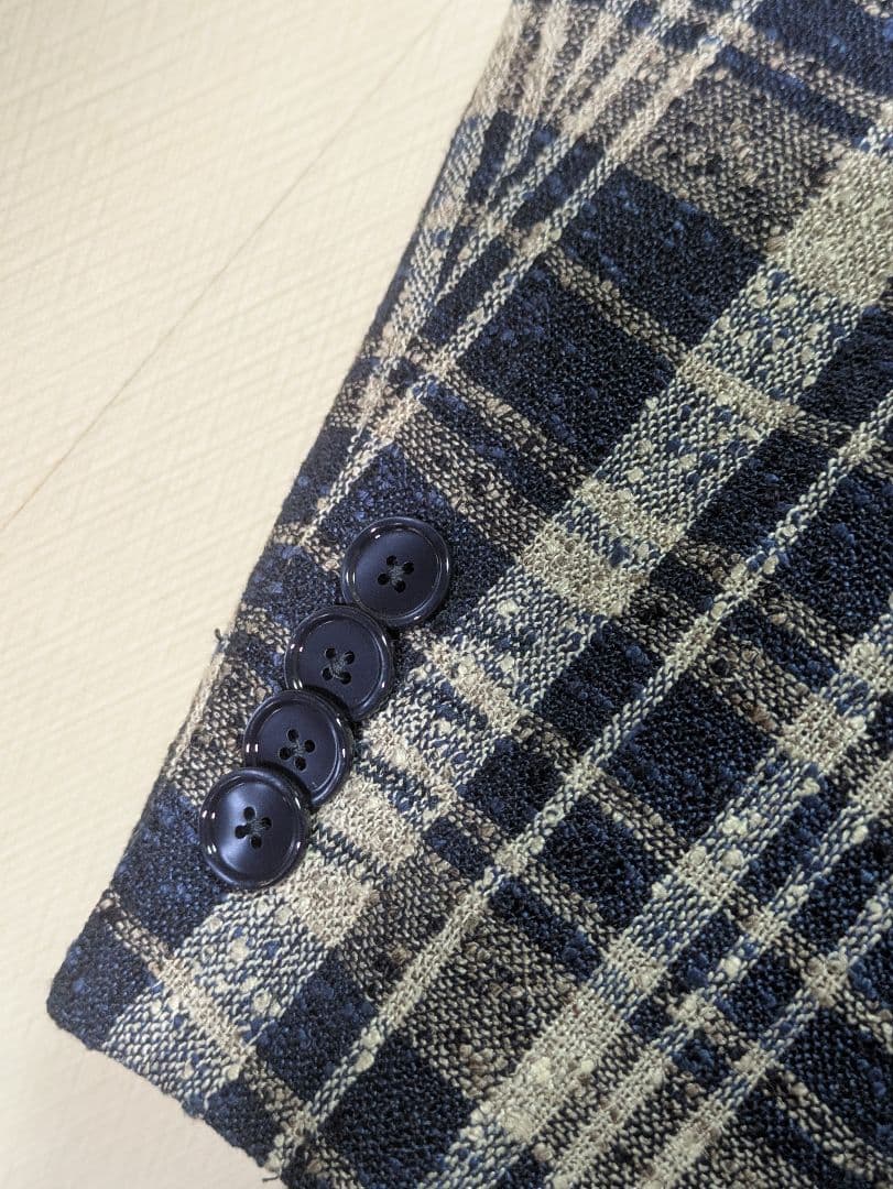 ★タリアトーレ モンテカルロ テーラードジャケット 50 麻 ネイビー チェック