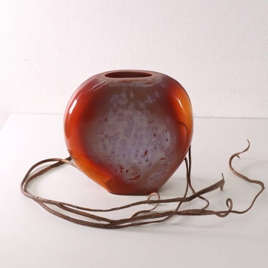 展示品 ボーコンセプト ガラス製 フラワーベース レッド フェイクグリーン付き