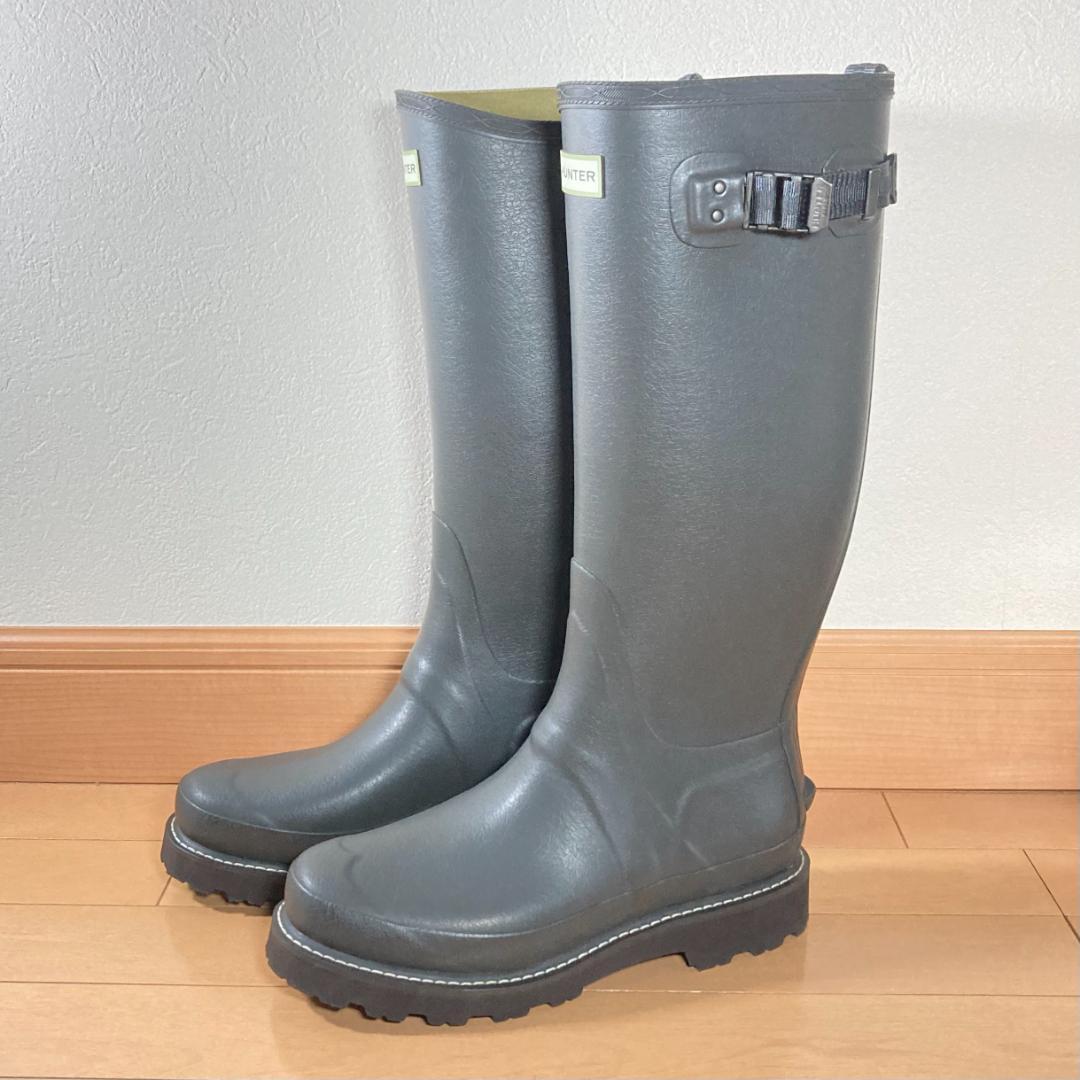 【美品・希少・緑枠ロゴ】HUNTER バルモラルブーツ 約26.5㎝ グレー