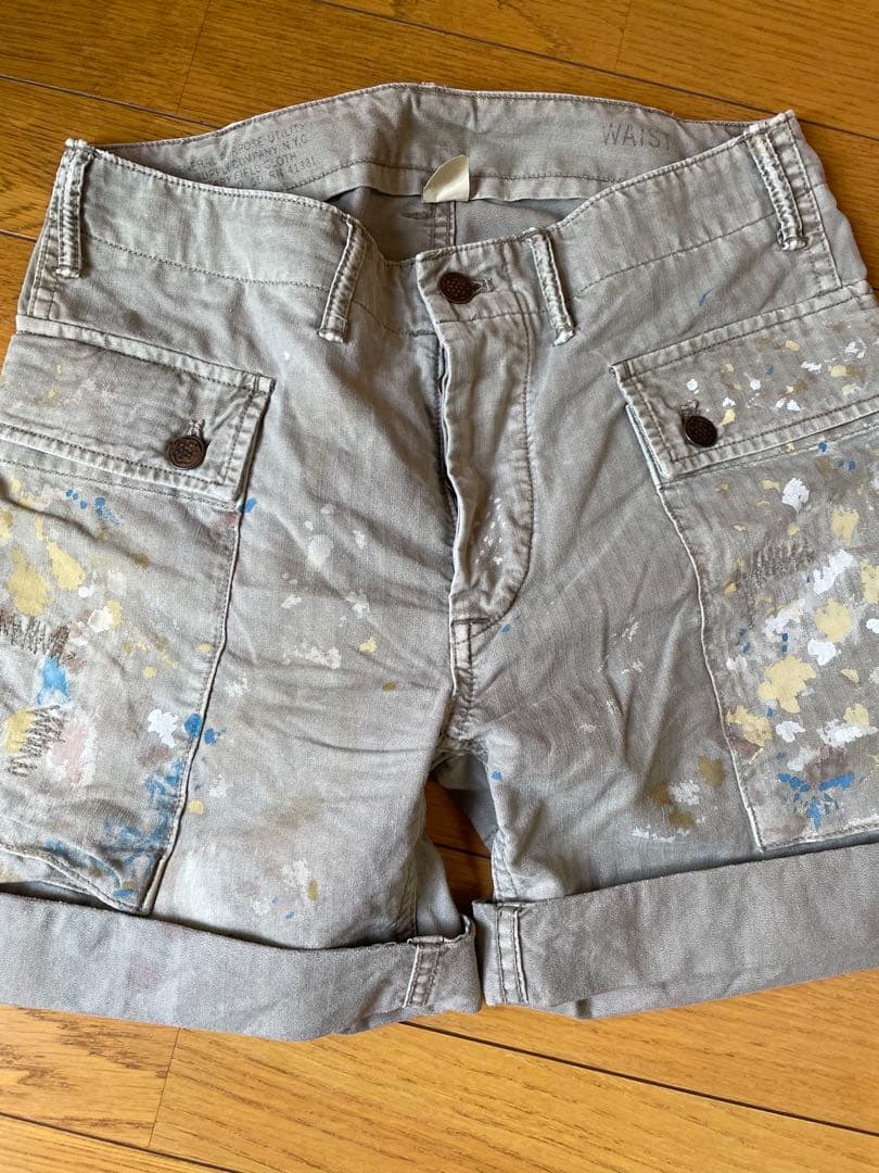 ペイント加工 カーキショートパンツ サイズ25