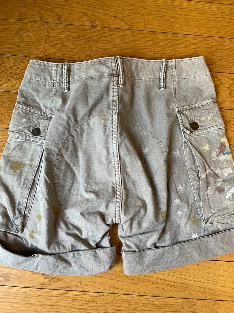 ペイント加工 カーキショートパンツ サイズ25