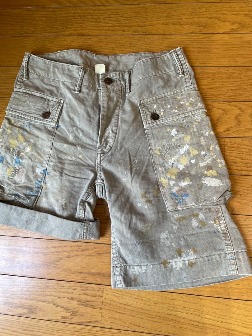 ペイント加工 カーキショートパンツ サイズ25