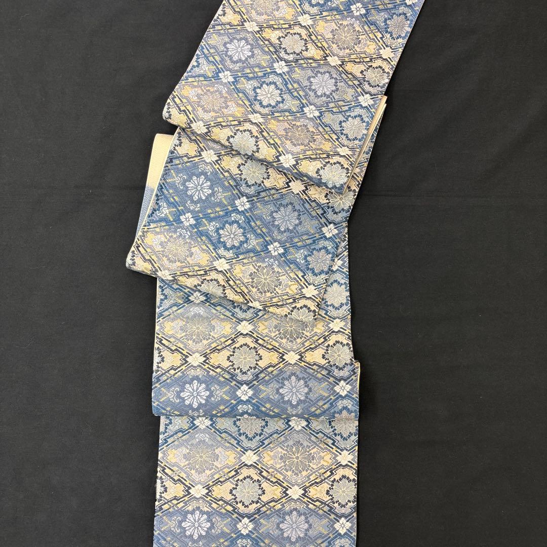 新品特選京都帯の名門細尾取扱い西陣藍染横段ボカシ袋帯（色留袖、訪問着、色無地）