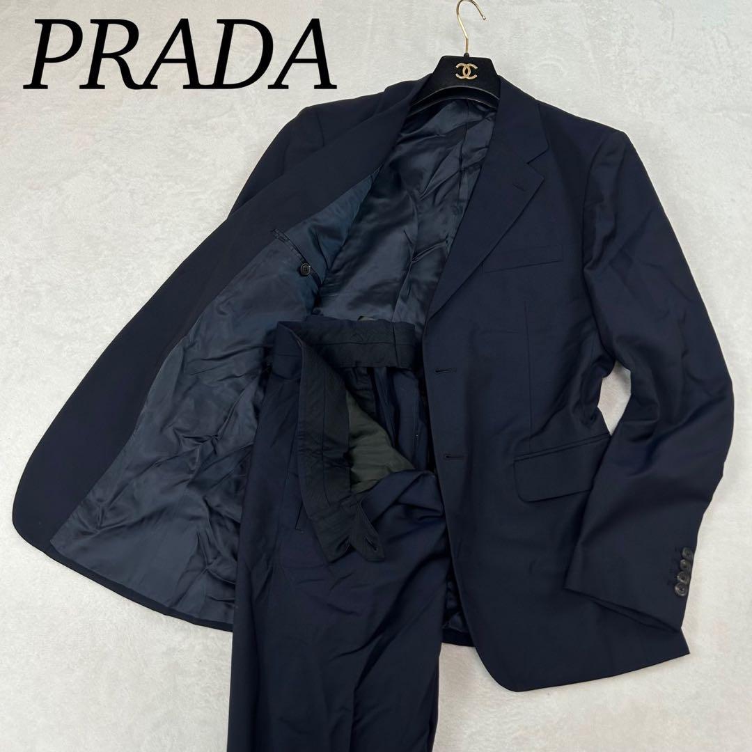 J470 L 48 プラダ シングル モヘア混 ネイビー スーツ 上下 メンズ