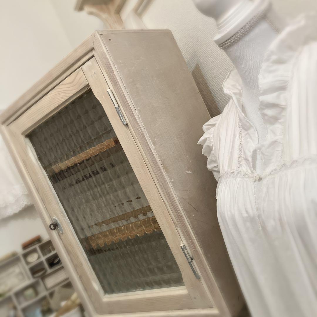 フランスアンティーク ウォールシェルフ 木製 ガラスキャビネット 棚 ブロカント