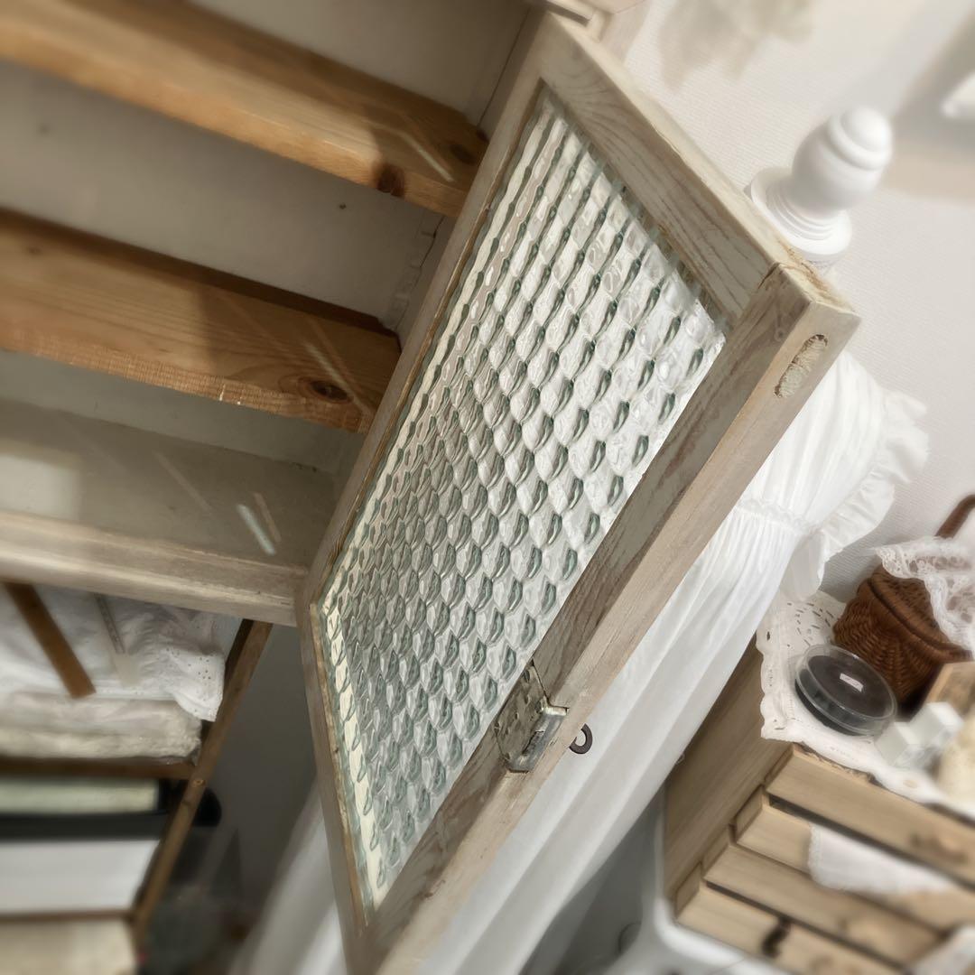 フランスアンティーク ウォールシェルフ 木製 ガラスキャビネット 棚 ブロカント