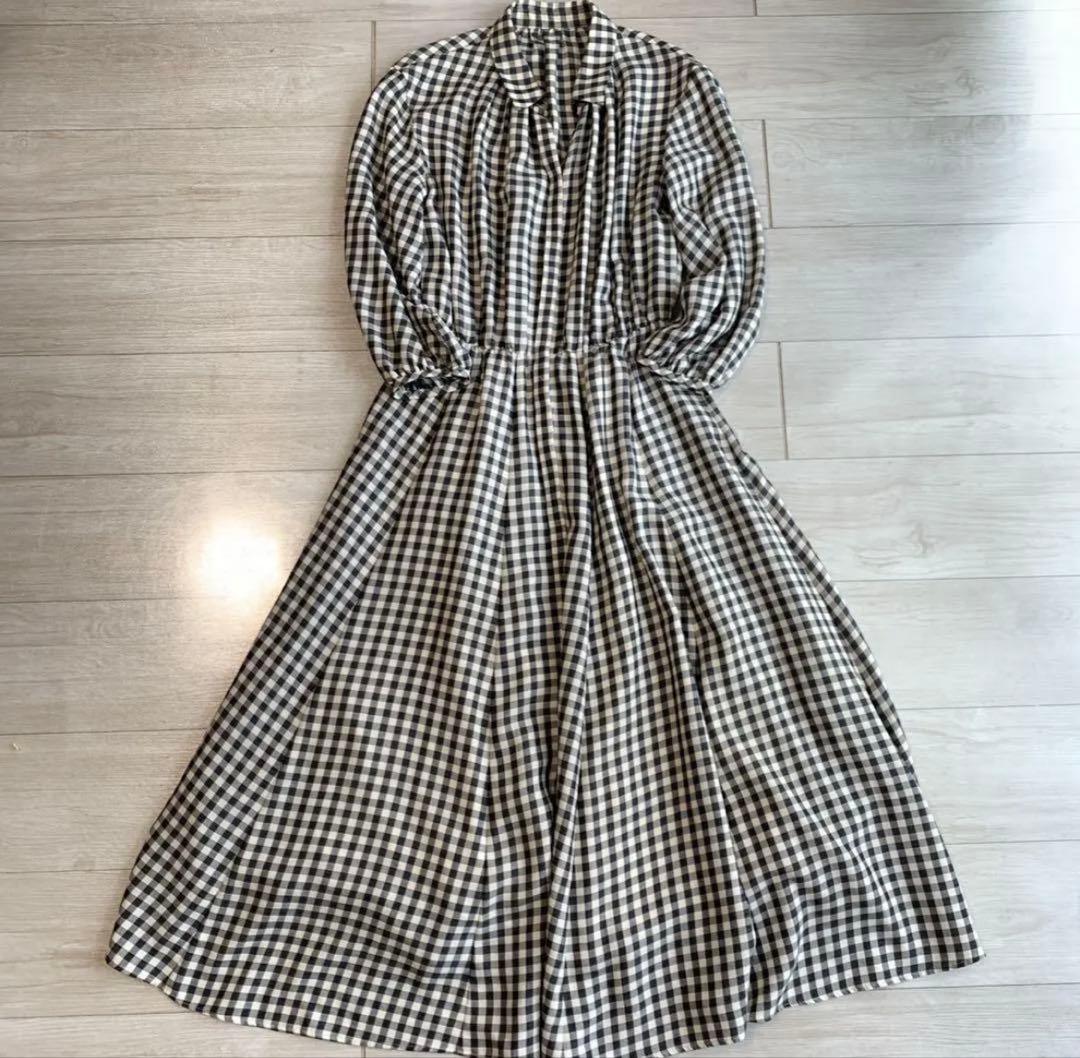 【ANAYI】アナイ　ギンガムチェック　ビスコースチェックフレアワンピース　春