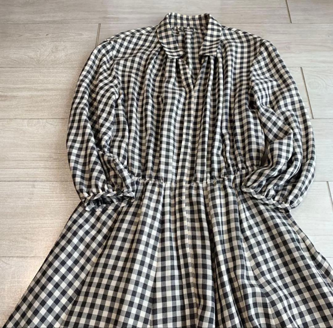 【ANAYI】アナイ　ギンガムチェック　ビスコースチェックフレアワンピース　春