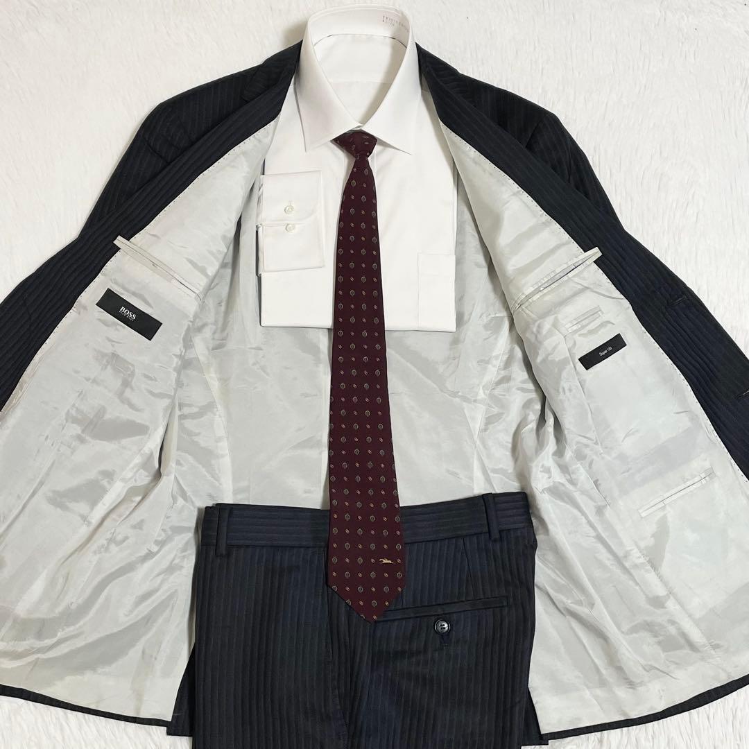 【美品】HUGO BOSS ヒューゴボス　セットアップ　スーツ　黒　シルク　M位