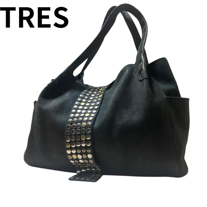 TRES トレ ハンドバッグ 本革 スタッズ ブラック トートバッグ 肩掛け
