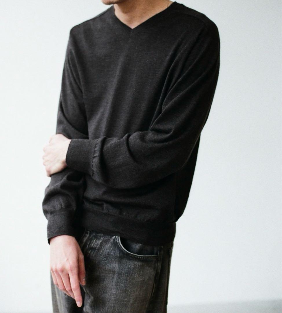 トップス LIDNM W/Si/Ca 18G V Neck Knit ASH BLACK