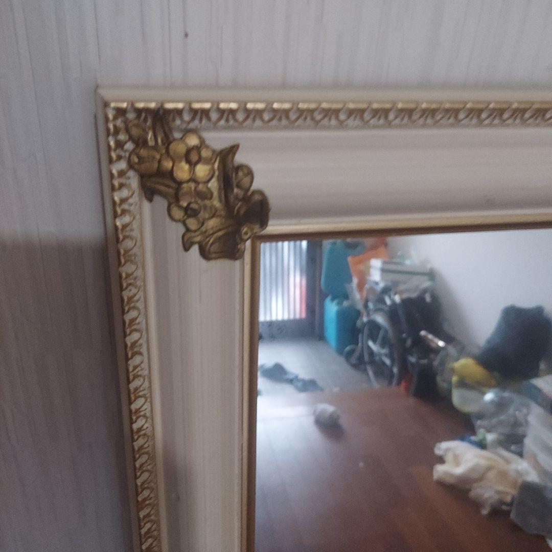 イタリア製 ヴィンテージ調高級装飾的ホワイトフレームの姿見アンティーク調
