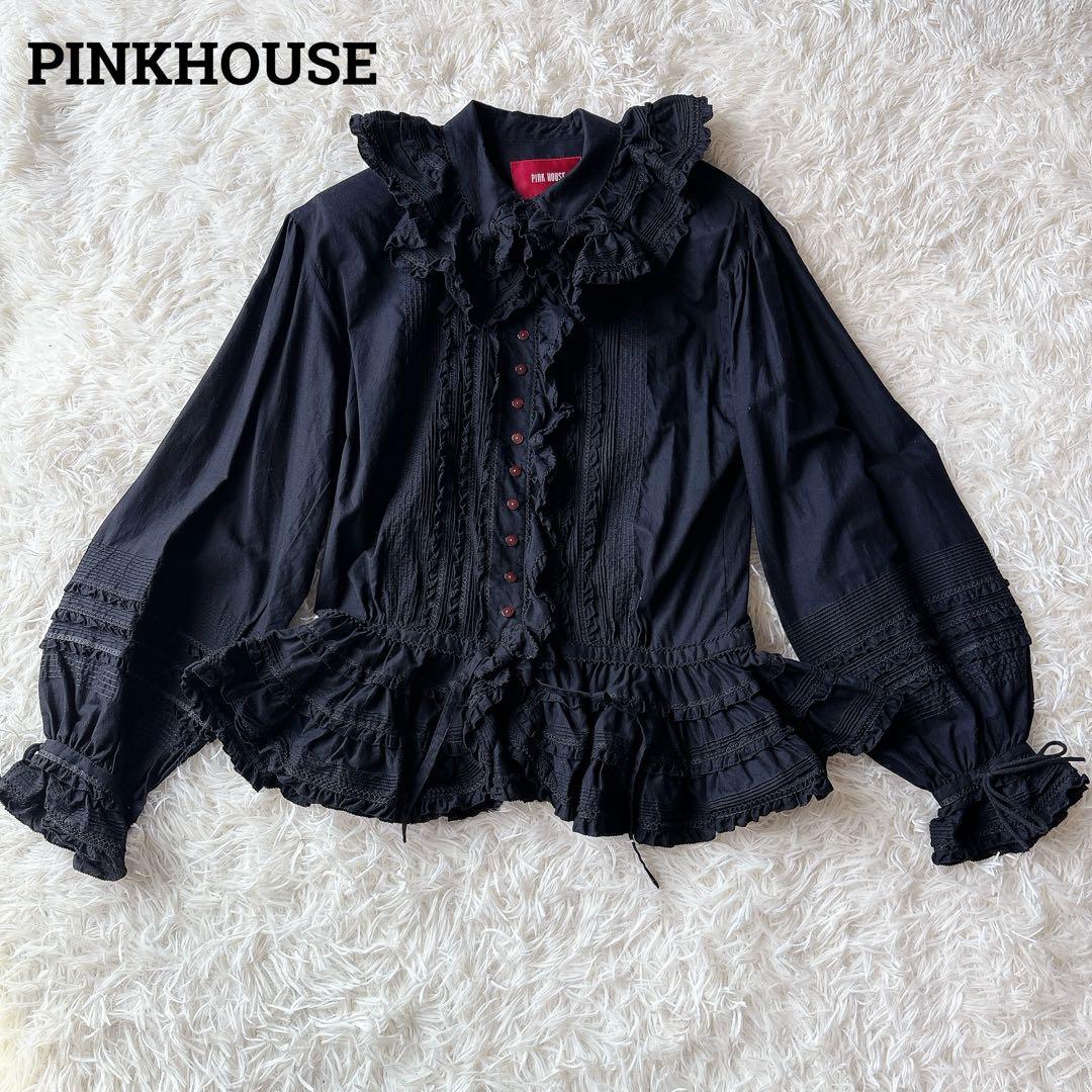 未使用級✨️ピンクハウス ボリュームフリルシャツ ピコフリル リボン バックロゴ