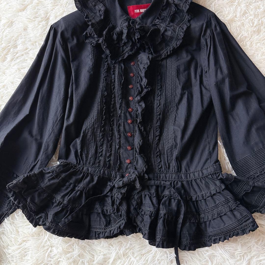 未使用級✨️ピンクハウス ボリュームフリルシャツ ピコフリル リボン バックロゴ