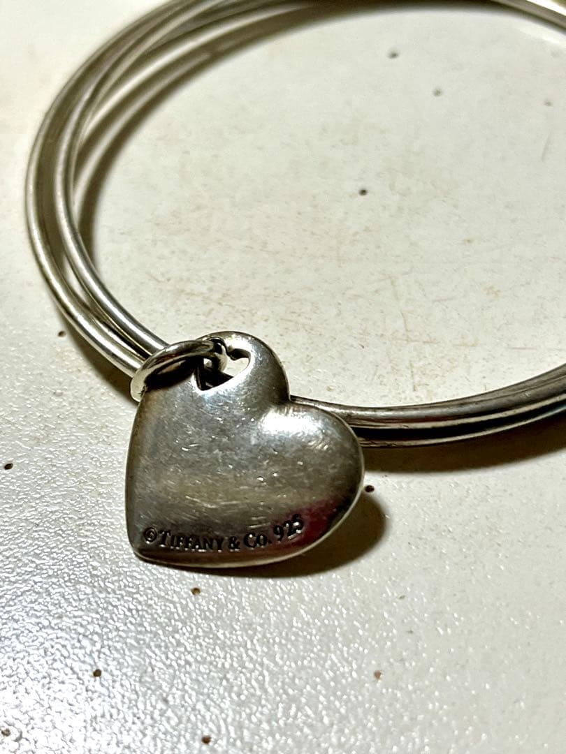 ティファニー　シルバー925 バングル　３連　ハートチャーム