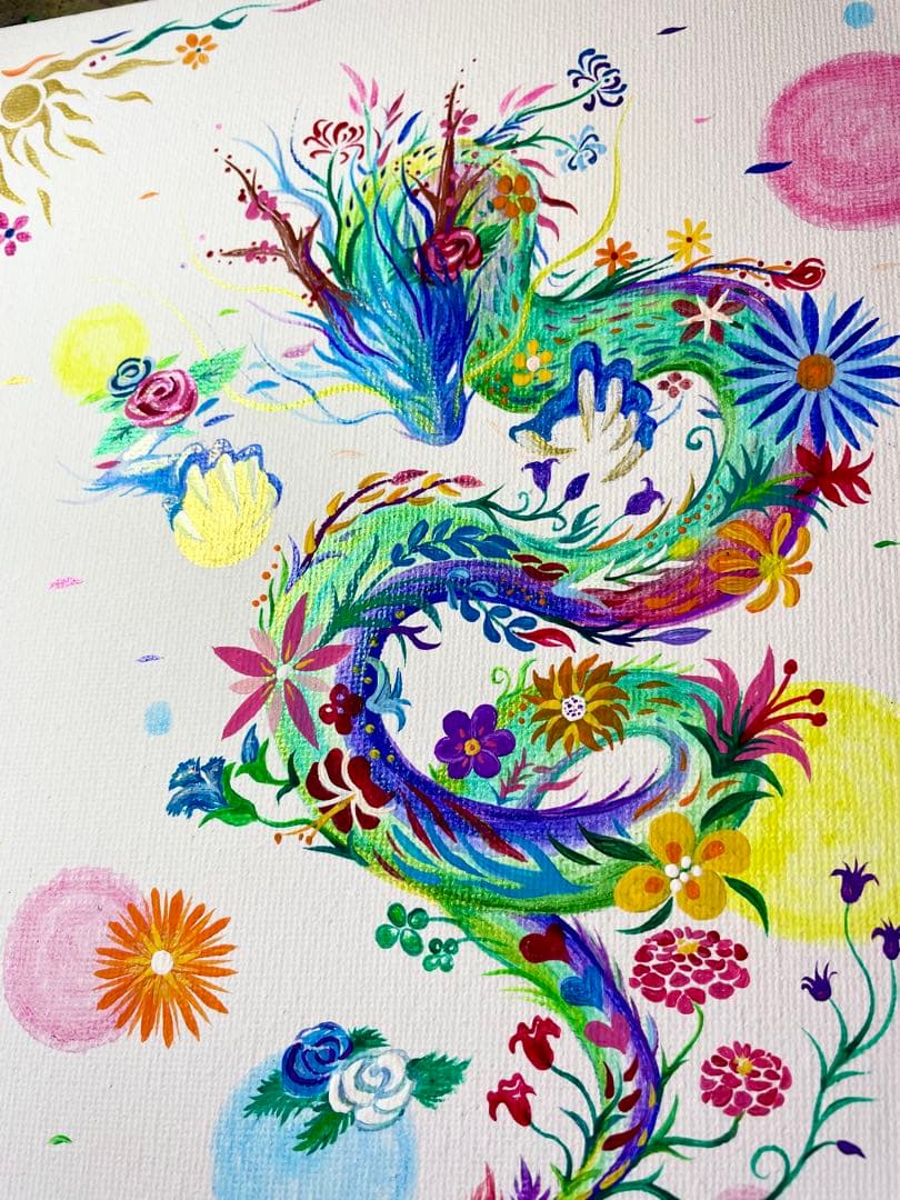 「幻の花龍」 ② アクリル画 開運絵画 龍神 抽象画 龍ノツカイ