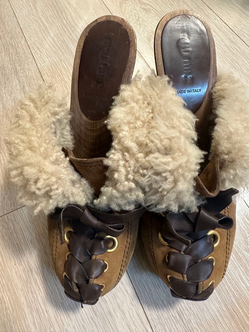 ミュウミュウ　スエード ムートン　サンダル　ミュール　38.5