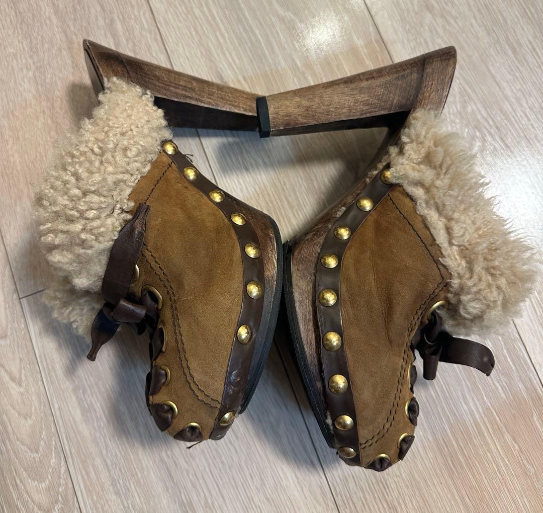 ミュウミュウ　スエード ムートン　サンダル　ミュール　38.5