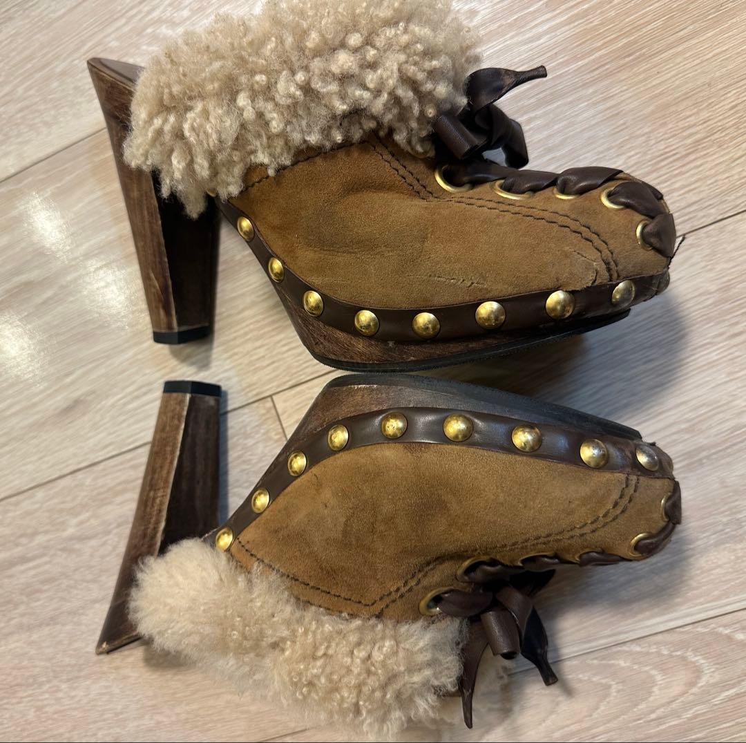 ミュウミュウ　スエード ムートン　サンダル　ミュール　38.5