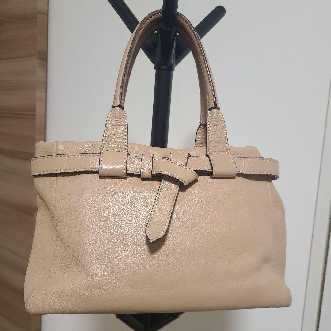 【美品】 土屋鞄 シボ革 レザーハンドバッグ ベージュ 上品 通勤 トート 軽量
