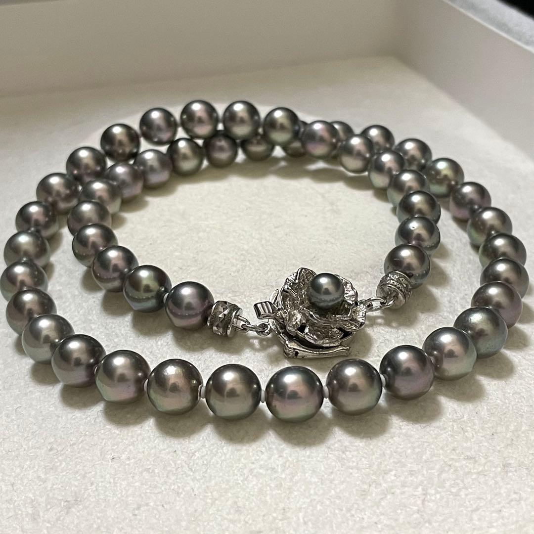 【極美品✨テリ良】あこや真珠 ネックレス 7.5-8.0 パール 黒本真珠 高級