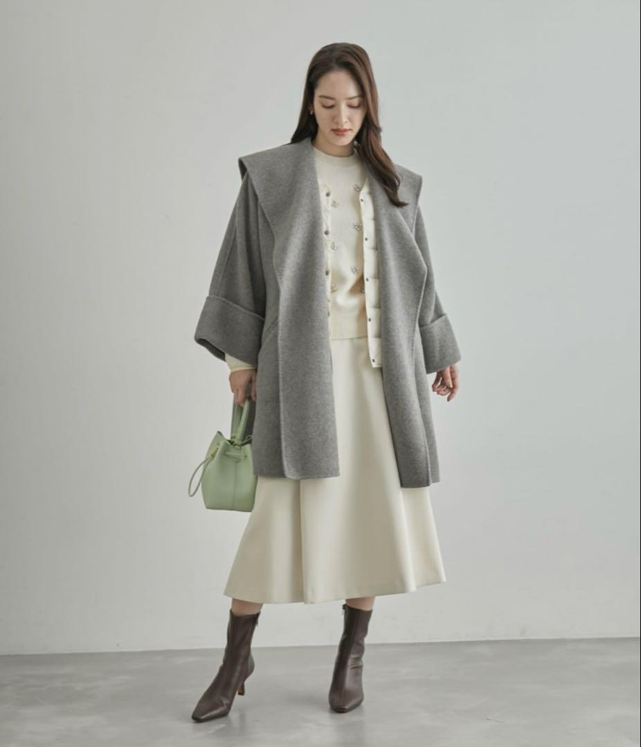 ROPE 23AW SUPER140s メルトンショールカラーコート 38グレー