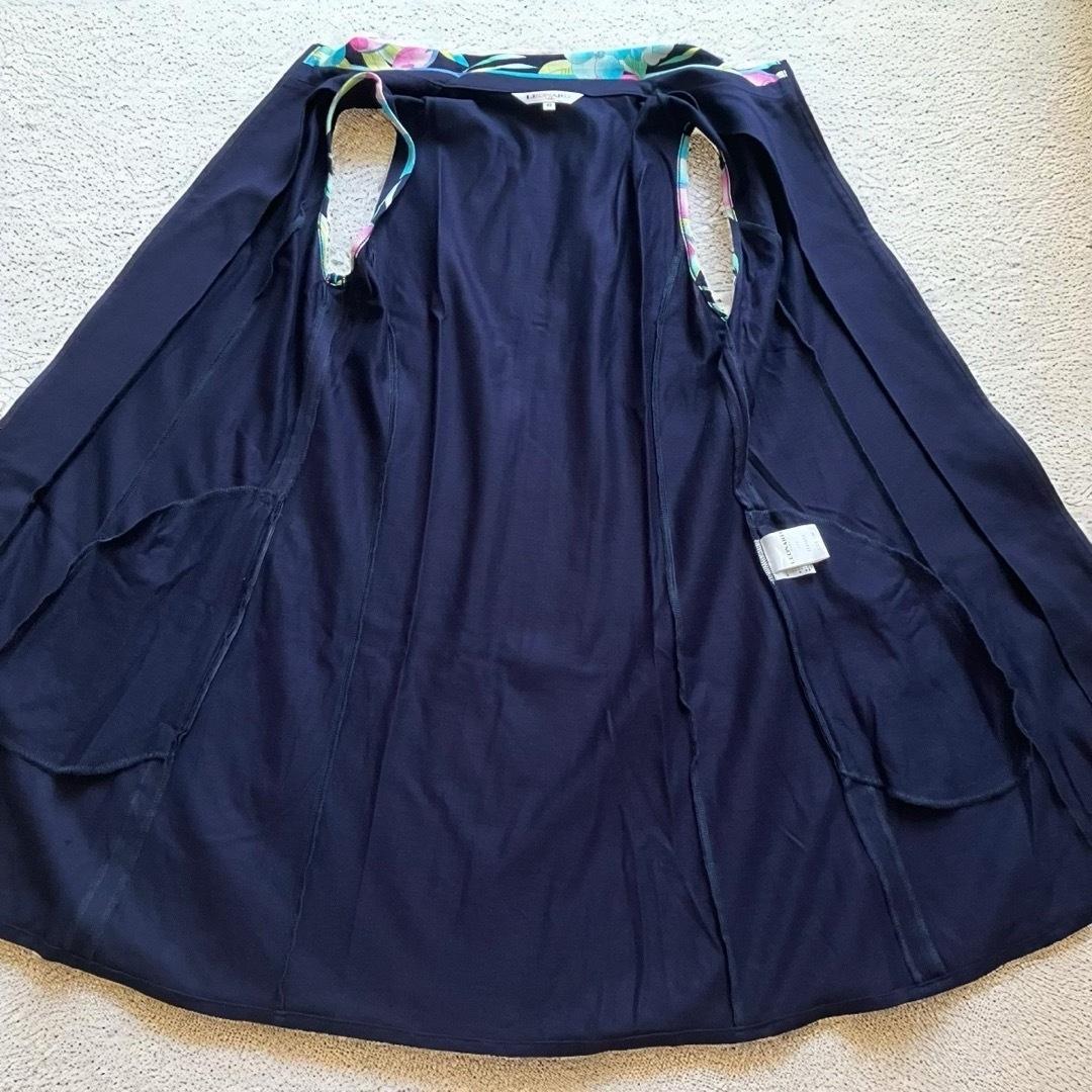 美品 レオナール ジップアップ ノースリーブワンピース トリム ネイビー 40