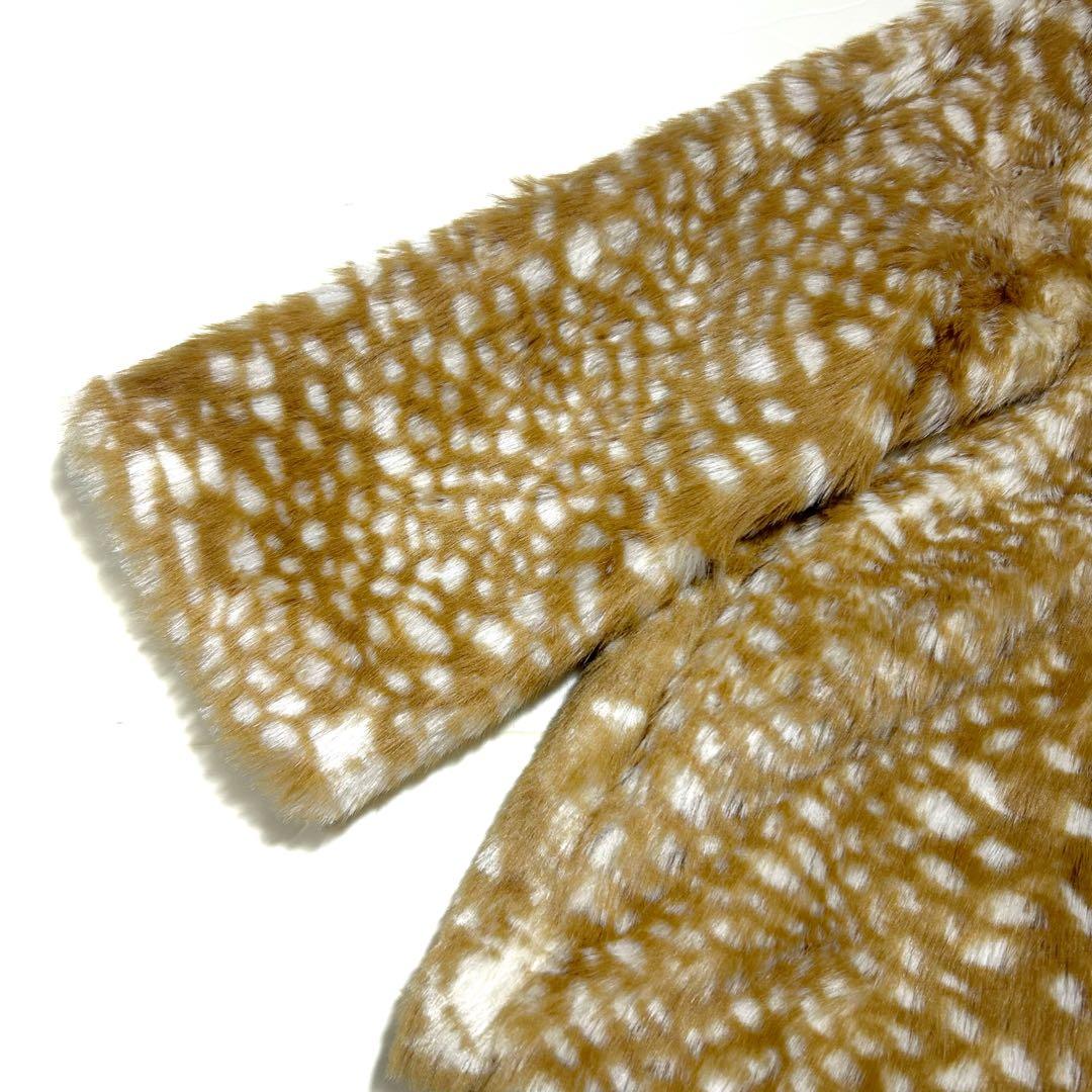 フェイクファーコート ファージャケット バンビ柄 ベージュ キャメル M