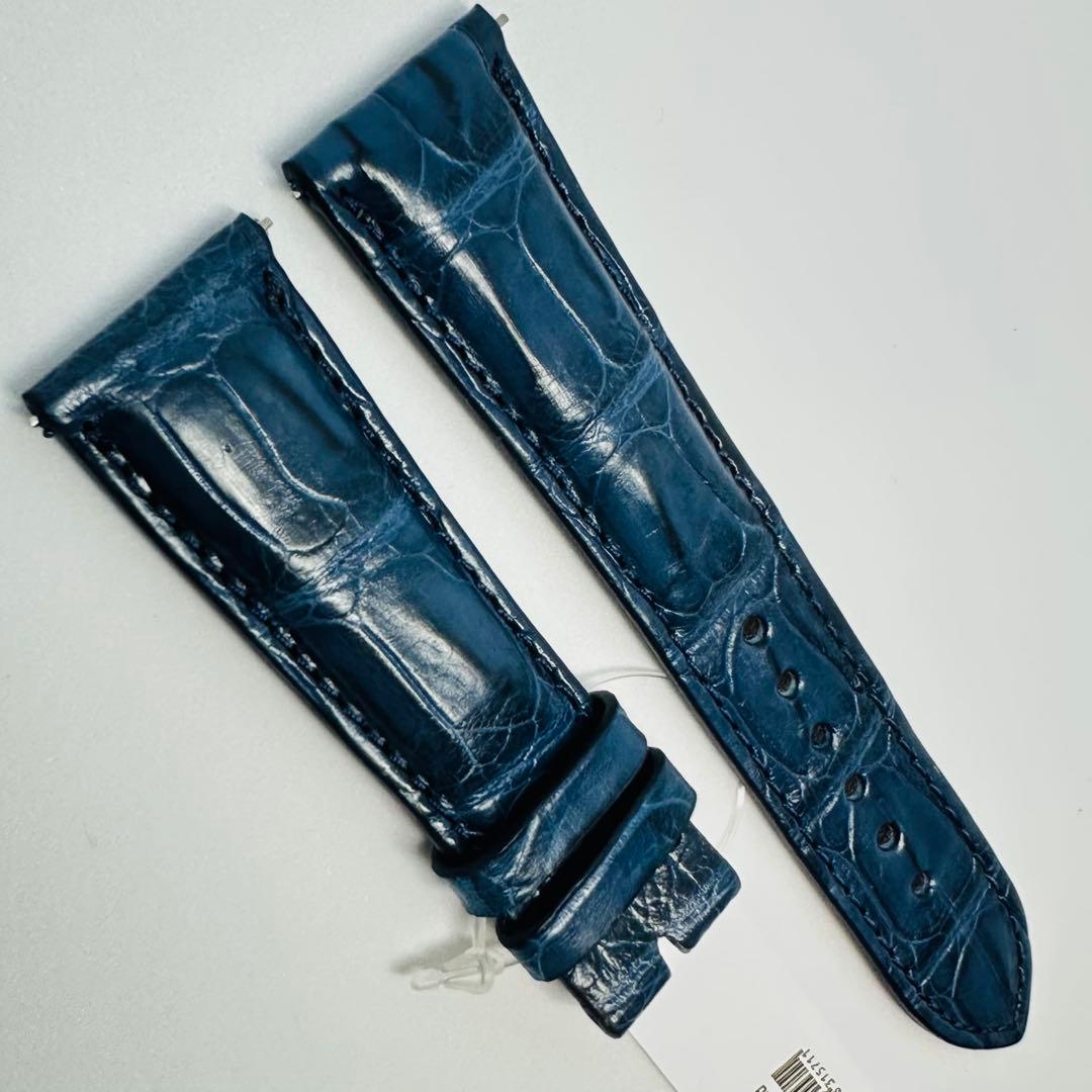 4213#22mm-18mmダークブルー★本物クロコダイルベルト★スイス製