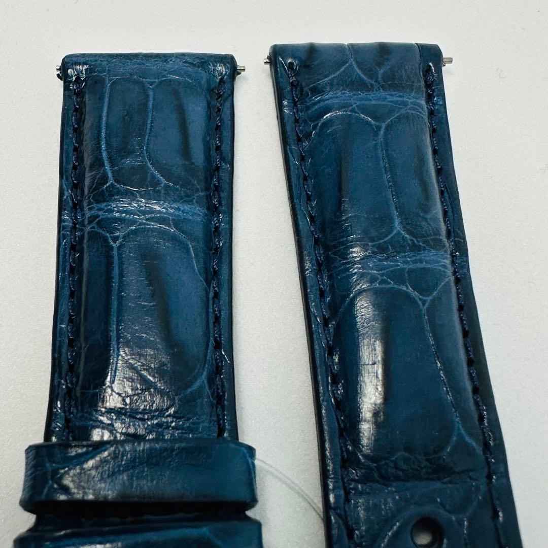 4213#22mm-18mmダークブルー★本物クロコダイルベルト★スイス製