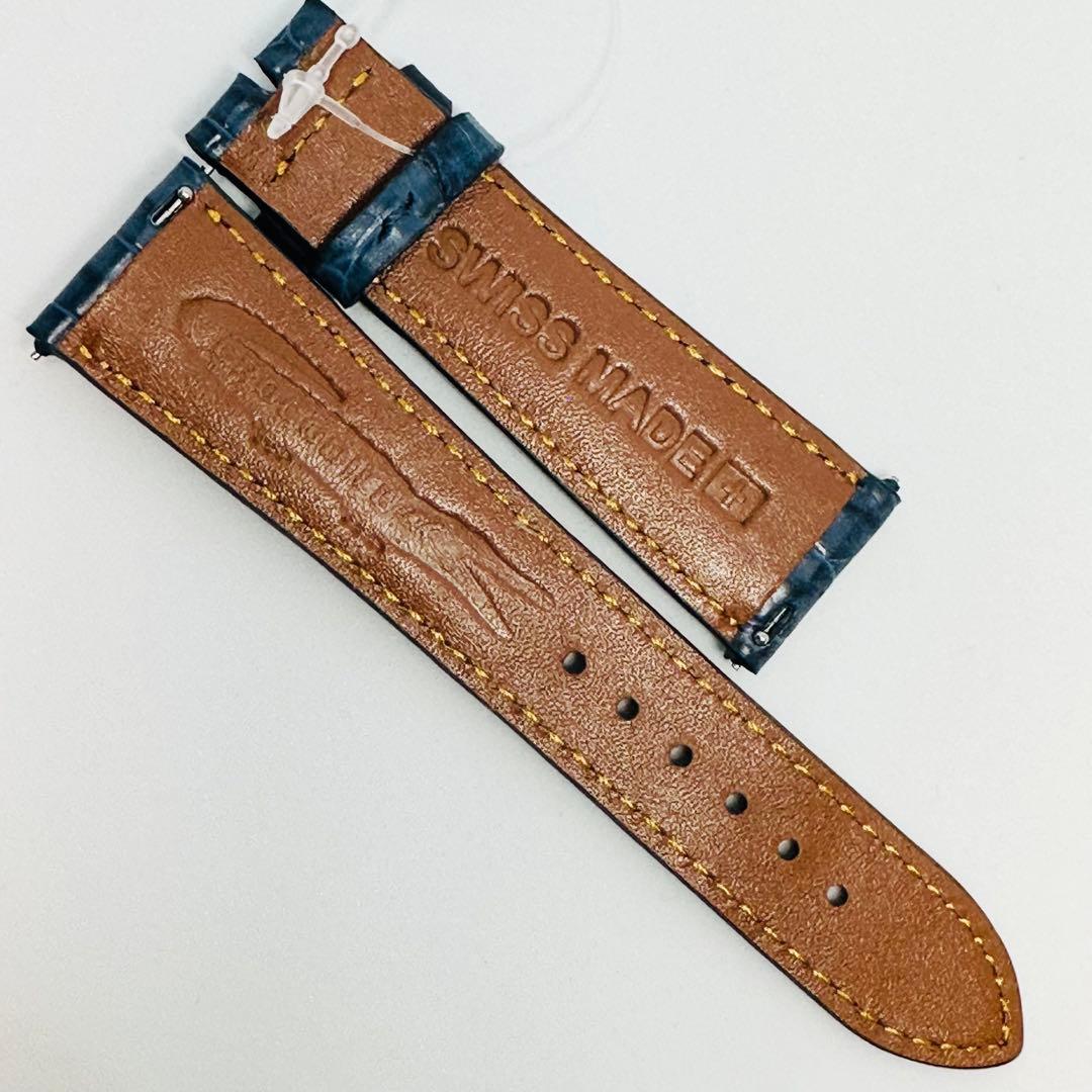 4213#22mm-18mmダークブルー★本物クロコダイルベルト★スイス製