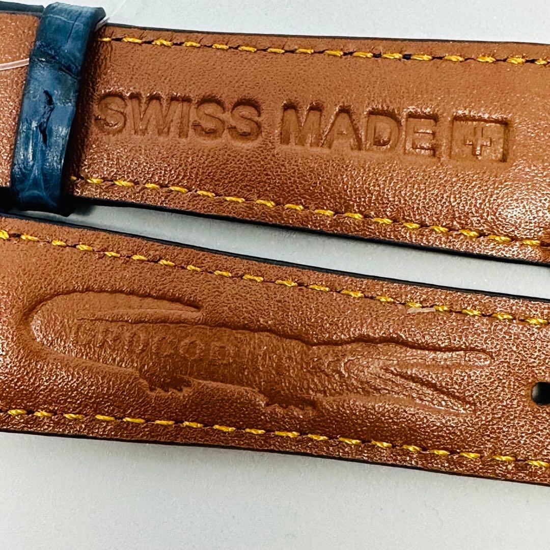 4213#22mm-18mmダークブルー★本物クロコダイルベルト★スイス製