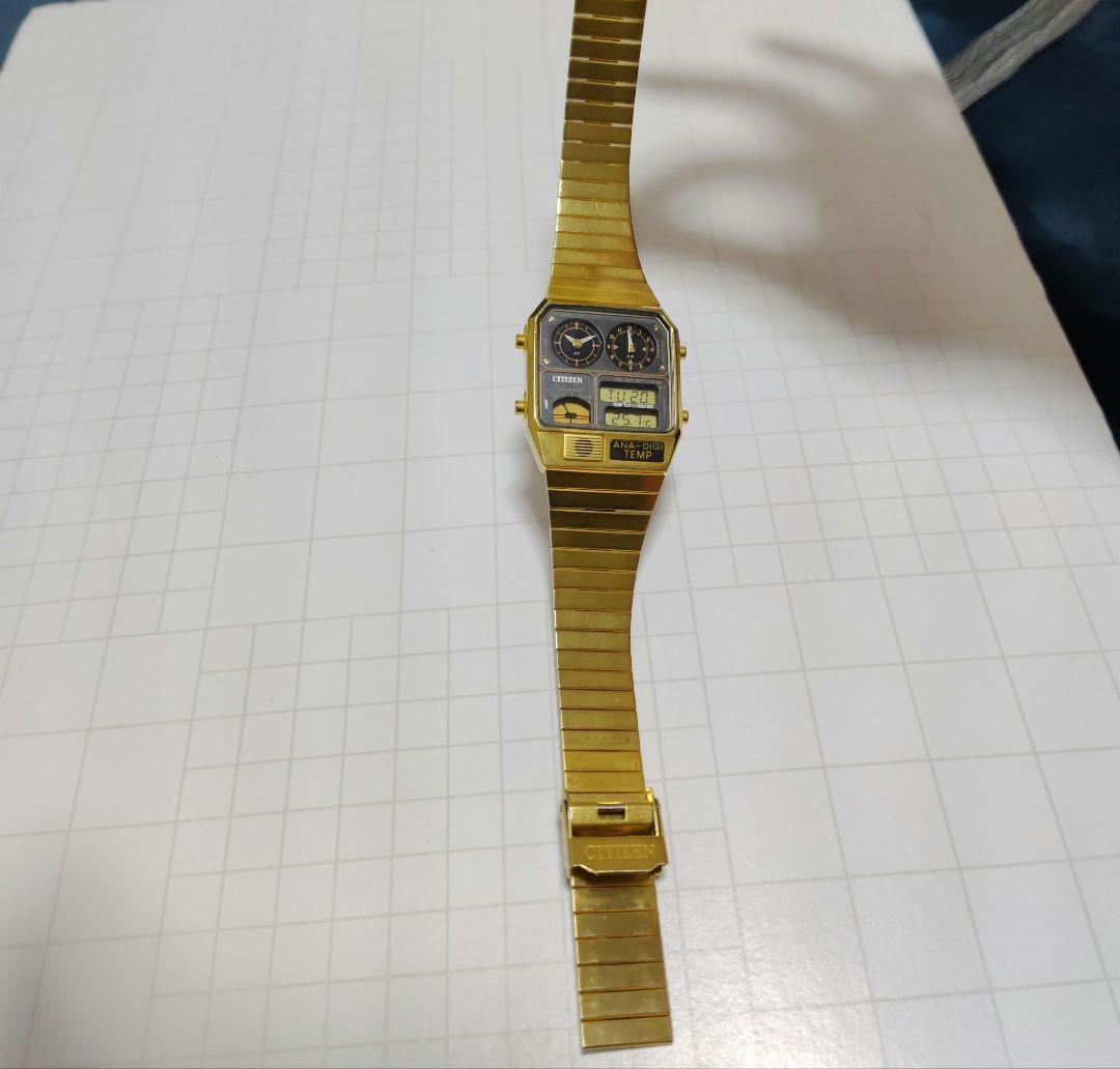 CITIZEN　アナデジテンプ　ゴールド色　8988 　稼働品