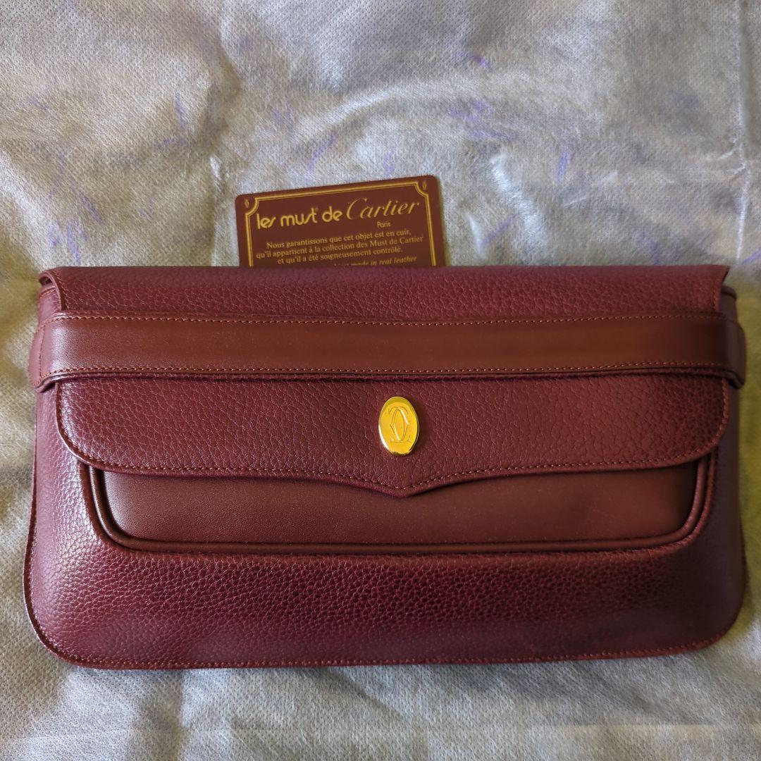 美品 Cartier カルティエ マスト クラッチバッグ バーガンディ