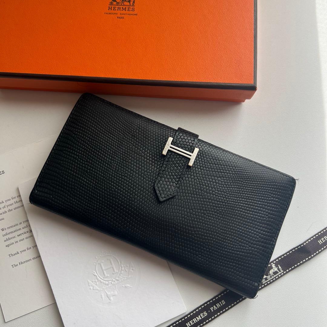 109 極上美品 HERMES エルメス ベアン リザード 2つ折り 長財布