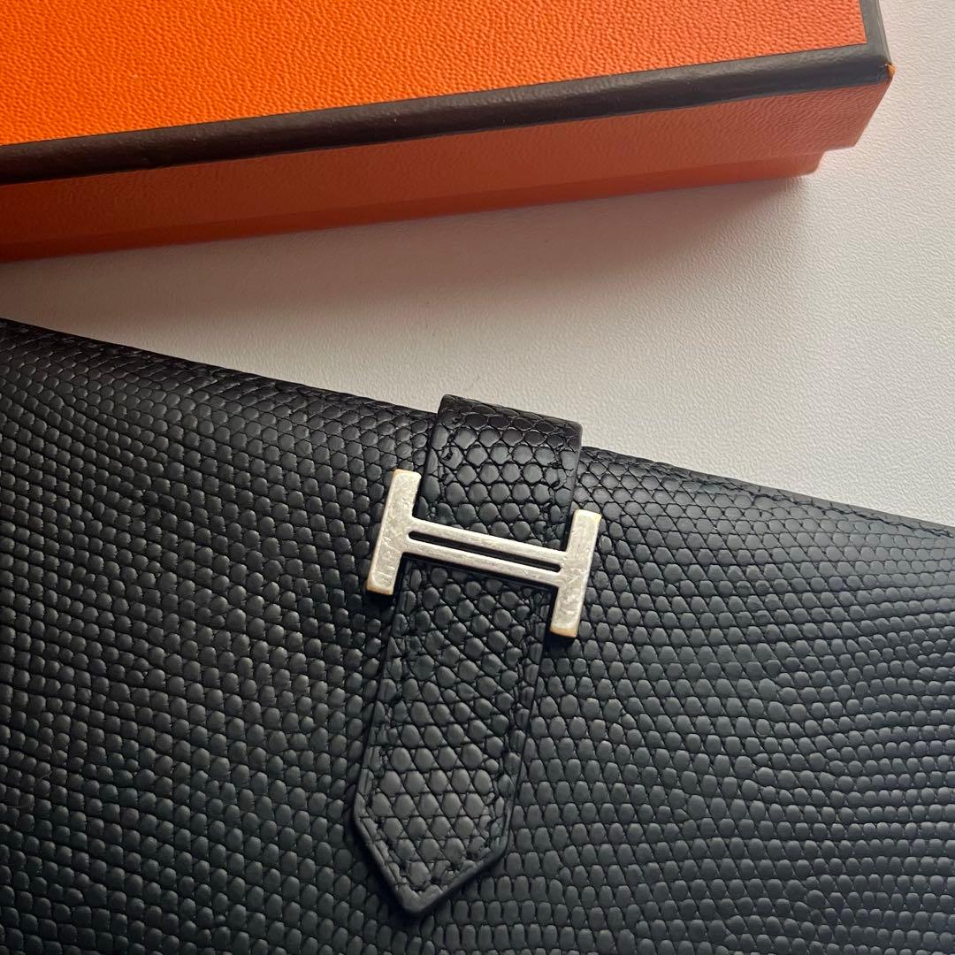 109 極上美品 HERMES エルメス ベアン リザード 2つ折り 長財布