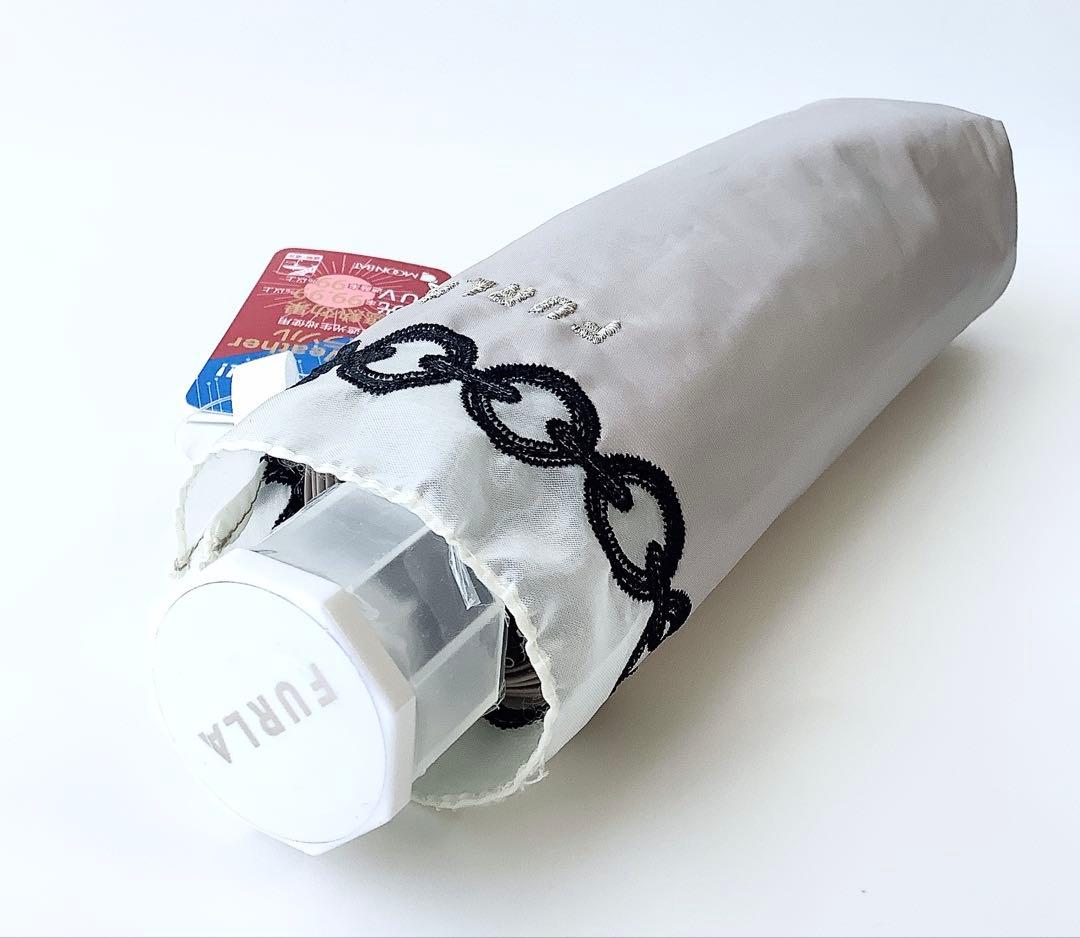 新品★フルラ★FURLAオーガンジーチェーン刺繍 晴雨兼用折りたたみ傘★グレー