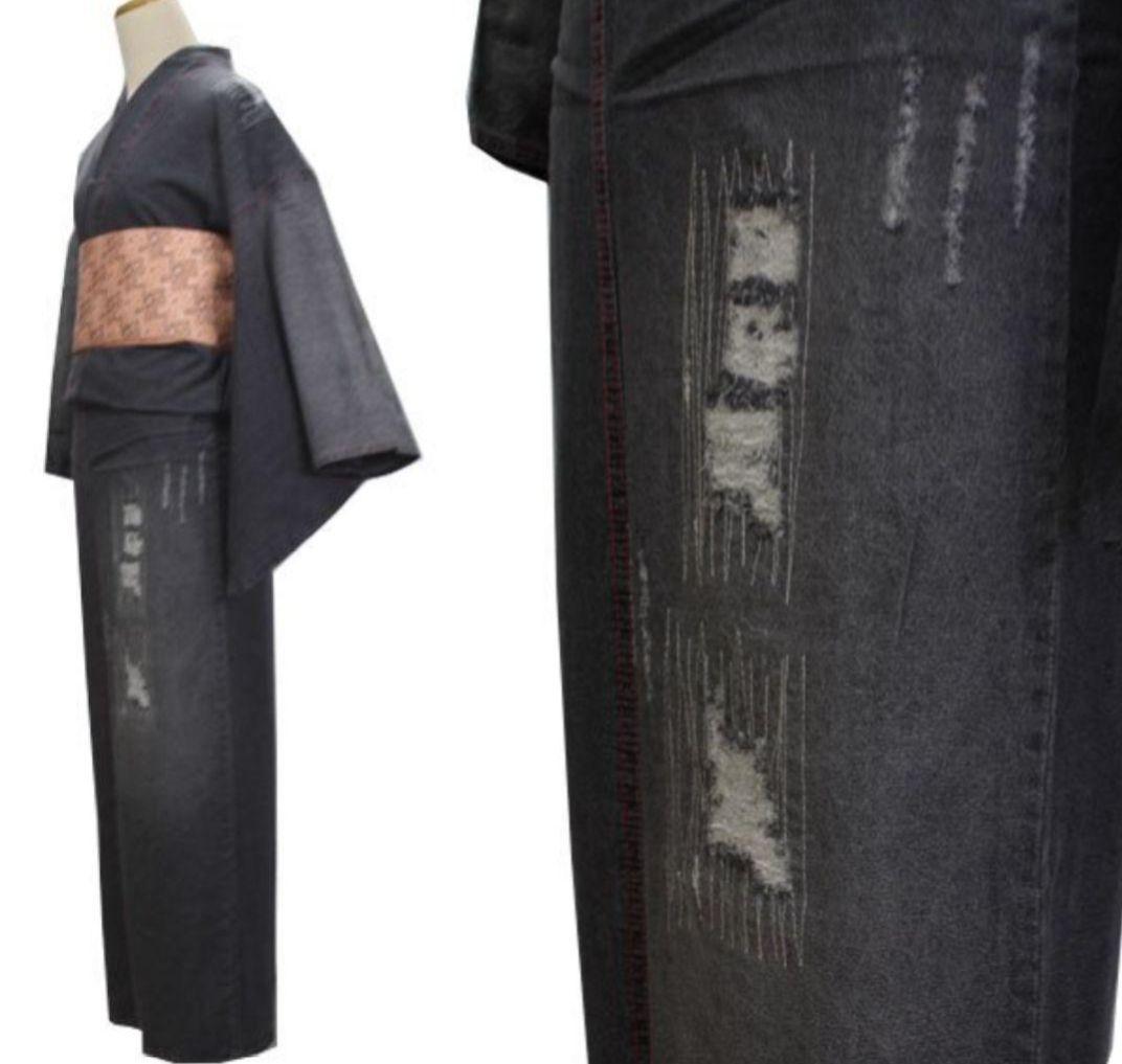 デニム　クラッシュ生地　和遊楽 巡-MEGURU-レディース　帯は付きません