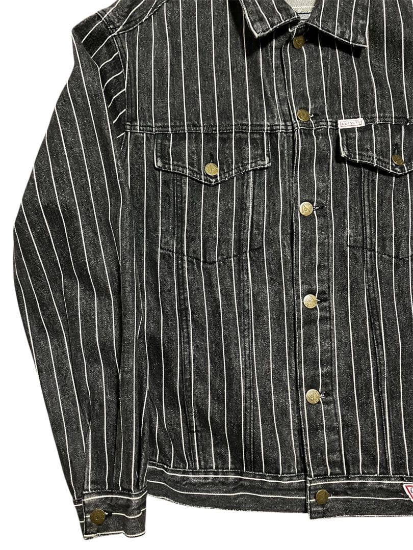 90s USA製　GUESS ゲス　ストライプデニムジャケット　先染