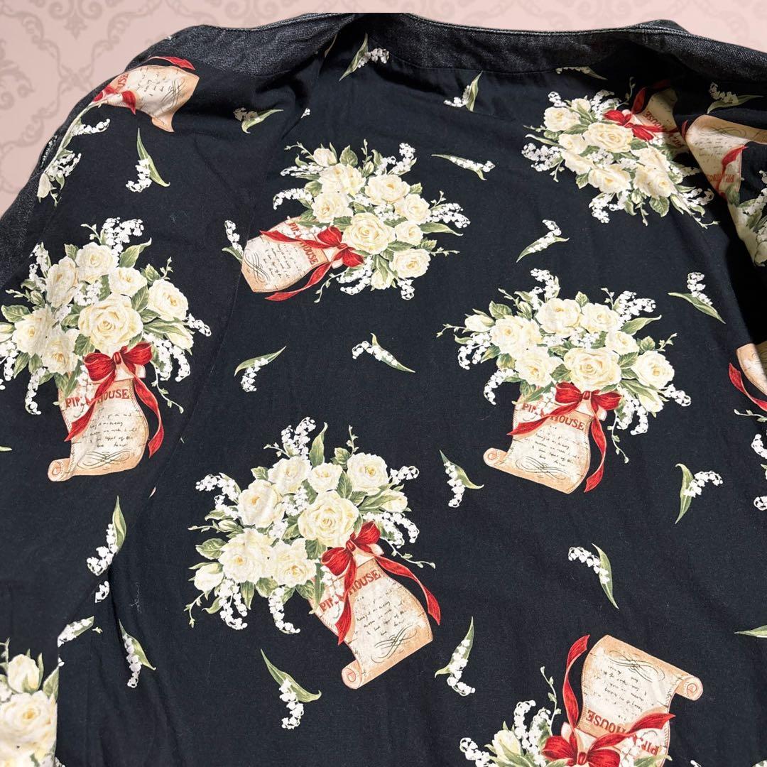 PINK HOUSE 【美品】L　デニム　ジャケット　ブラック　花柄　綿100%