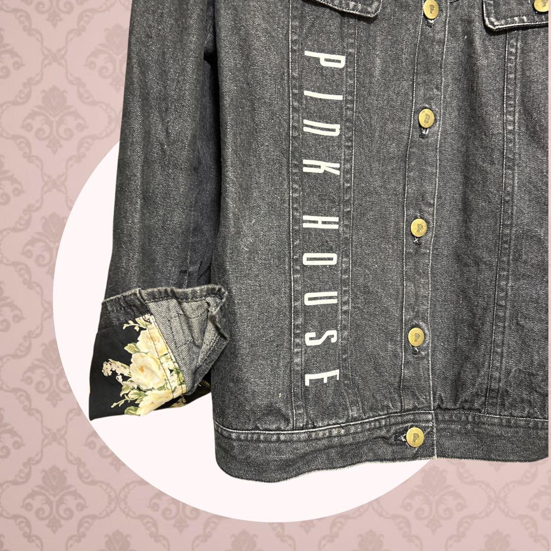 PINK HOUSE 【美品】L　デニム　ジャケット　ブラック　花柄　綿100%