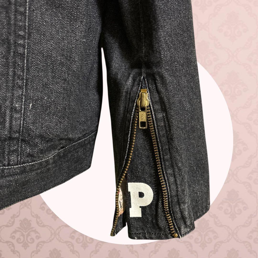 PINK HOUSE 【美品】L　デニム　ジャケット　ブラック　花柄　綿100%